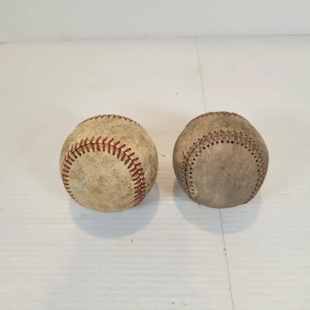 Lot Of 2 Vintage Baseballs Stitched Leather Ball Unknown Origin